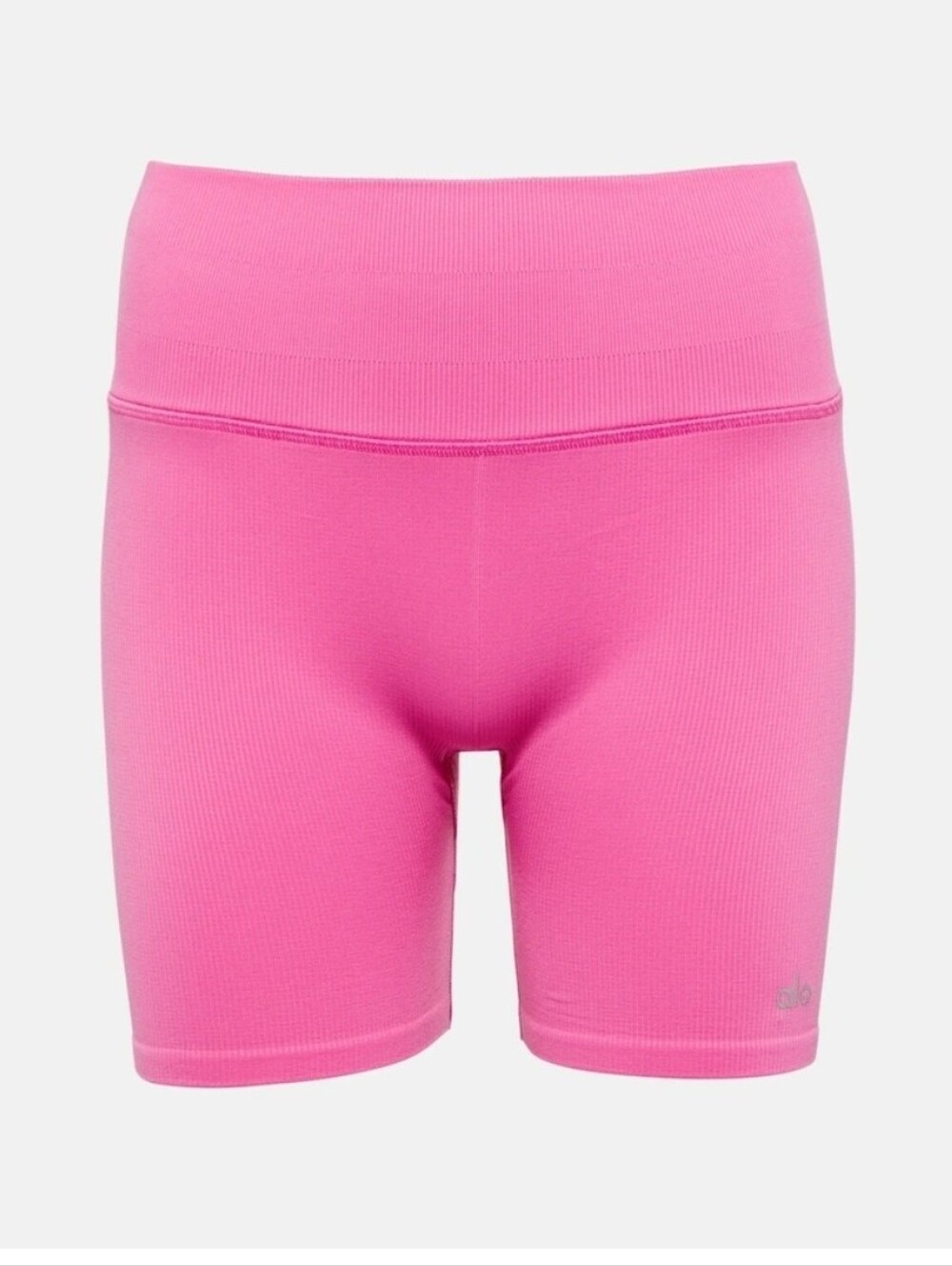 Alo Yoga Favorite High Waist Biker Shorts XS Pink Ribbed Seamless Athleisure - Picture 4 of 10